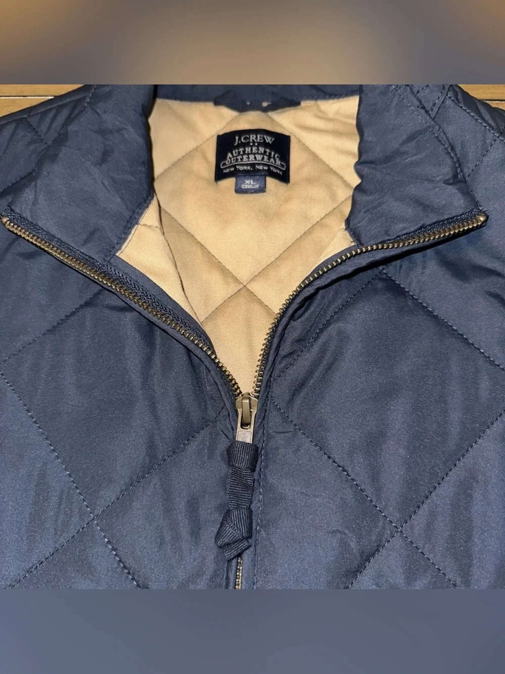 J.Crew Authentic Outerwear Vest Mens XL Blue Quilted Zip Lined Outdoor Sports